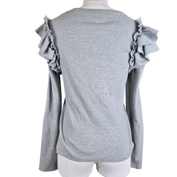 Veronica Beard Scoop Neck Gray Ruffle Long Sleeve Top Medium Like New - Picture 3 of 12